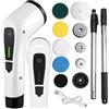 KRUMAD Spazzola elettrica senza fili 8 in 1 con accessori intercambiabili, con manico regolabile, spazzola con indicatore LED, batteria al litio, spazzola per la pulizia con ricarica USB, spazzola per