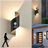 KUKAK Faretto led da esterno con sensore di movimento,10W lampada da parete impermeabile IP65,luci da esterno giardin bianco caldo 3000K,plafoniere da parete decorative Up Down per balcone,colore nero