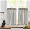 TOPICK Tende a righe in lino con strisce nero su beige 65 x 60 cm 2 pezzo | tende da cucina bistrò per interni opache, per cucina, sala da pranzo, bagno, piccola finestra