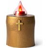 Generico Lumino Elettrico Oro per Loculo Mortuario con Croce Dorata e Luce Rossa Intermittente - Lampada Votiva a Batteria Resistente alle Intemperie per Cimitero, Tomba e Cappella, Uso Interno ed Esterno,