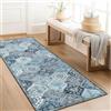 LuxFocus Tappeto da corridoio, 60 x 230 cm, lavabile, vintage, per camera da letto, antiscivolo, per la cucina, a pelo basso, pieghevole, morbido, colore grigio e blu