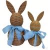 Spelonify Set di 2 statuine di coniglietto in rattan, decorazioni pasquali in resina con fiocchi verdi, centrotavola rustico primaverile, per casa, ufficio, bomboniere di nozze e (blu)