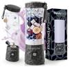 BlendyGo Frullatore portatile mini frullatore elettrico BlendyGo 3 usb ricaricabile tritatutto elettrico frullo piccolo blender smoothie maker trita ghiaccio e frutta congelata (Flower Black)