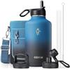 Coolflask Borraccia termica 2 l, 3 coperchi con cannuccia e beccuccio, borraccia sottovuoto in acciaio inox, per sport, viaggi, palestra, 48 ore fredde e calde