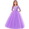 Generic Bambini Ragazza Vestito Carnevale Principessa Lunga in Pizzo con Bowknot Damigella d'onore Abito da Sera Matrimonio Abito da Prima Comunione Compleanno Festa Fotografia