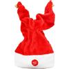 BEAHING Cappello natalizio con musica, cappello da Babbo Natale elettrico oscillante con due orecchie e campanelli, peluche, canto, giocattolo divertente, alimentato a batteria