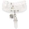 Self-Discovery Mala Collana con bracciale e 108 perle di preghiera Mala naturali con ciondolo di loto e ciondolo prisma esagonale di quarzo Reiki (Giada bianca (White Jade))