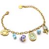 Shopping Cat Bijoux Bracciale Charms Floreali con perline in ceramica e vetro - Acciaio Inossidabile Dorato (Azzurro)