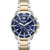 Emporio Armani Orologio sportivo da uomo ispirato alle immersioni con cinturino in acciaio inox, ceramica o silicone, blu bicolore