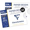 Clairefontaine 96176AMZC - Lotto di 2 Pochettes Design Scolaire - 12 Feuilles Paper Design Blanc à Grain - 24 x 32 cm 224 g - Ideale per arti plastiche