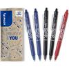 PILOT, Frixion Clicker Pacco Da 5, Penna Cancellabile Al Calore Con Inchiostro Termosensibile, Penna a Scatto Ricaricabile Realizzata In Plastica Riciclata, 2 Blu, 2 Nero 1 Rosso, Tratto Medio