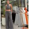 KONDALA Set Top a Canotta Incrociata Sexy Casual da Donna, Nuovo 2026 Primavera Estate, Moda Vacanza Spiaggia, Top Halter con Pantaloni