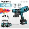 YOFIDRA Pistola a Spruzzo Elettrica 1000ML Senza Fili per Casa, Spruzzatore Automatico per Mobili e Rivestimenti in Acciaio, Aerografo per Batteria Makita 21V