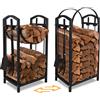 NONE Mensola per legna da ardere per interni ed esterni Robusta ripostiglio in legno per caminetto in metallo nero con set di attrezzi