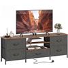 HOMCOM Mobile TV HOMCOM 140 cm, supporto TV per televisori fino a 65 pollici, stazione di ricarica, 5 cassetti in tessuto, ripiani aperti e struttura in acciaio, mobile TV per soggiorno o camera da letto,