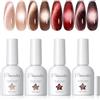 PEACECOLOR Smalto Semipermanente Unghie Marrone Rosso Cat Eye Gel Polish | 4 Colori Occhi di Gatto Smalto Unghie Autunno Colore Olografico Effetto Nail Polish per Salon Nail Art Starter 10ml