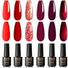 ROSALIND Smalto Semipermanente Per Unghie Rosso,6 Colori Rosso Bordeaux Bruno Glitter Rubino Profondo Soak-Off UV LED Gel Nail Polish Set