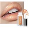 Lestpola Rossetto liquido glitterato, oro rosa, idratante 3D, lucidalabbra olografico, lucido con velo colorato, durevole, impermeabile, non appiccicoso, trucco glitter per donne 01