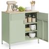 SONGMICS Mobiletto Contenitore, Credenza in Metallo, Doppia Anta con Chiusura Magnetica, Ripiani Regolabili, Struttura in Acciaio, 40 x 80 x 76 cm, Verde Alloro e Rovere Naturale LSC102C01