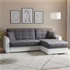 Dmora - Divano letto con penisola Jesus, Divano contenitore in ecopelle e tessuto, Sofà penisola reversibile, 246x160h91 cm, Bianco e Grigio