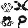 BONDAGERIE® Costrittivo Manette e Cavigliare ad X in Corda effetto raso, per coppie, accessori slave schiava regolabili, colore Colore: Nero