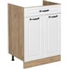 Vicco Mobiletto base cucina R-Line, Bianco country/Rovere dorato 60 cm | Frontale in MDF · Senza piano di lavoro · Piedini regolabili in altezza · 1 Ripiano · Liberamente combinabile