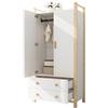 KecDuey Armadio a 2 Ante 90 x 45 x 180 cm, Asta Appendiabiti e 2 Cassetti, Corpo bianco + Struttura in Legno di Pino, per Camera da Letto e Soggiorno