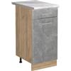 Vicco Mobiletto base cucina R-Line, Calcestruzzo/Rovere dorato 40 cm | 1 Cassetto · Piano di lavoro incl. · Piedini regolabili in altezza · 1 Anta · ✓ Liberamente combinabile