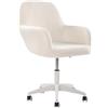 EGGREE Poltroncina con Ruote, Sedia da Toeletta in Tessuto Teddy Bianco Crema, Girevole 360° Regolabile di 9 cm, Cuscino Spesso 8 cm, Braccioli, Camera Soggiorno Scrivania, 150 kg
