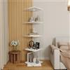 WOBOPCG Vetrina in vetro con LED, design girevole a 360 gradi, 4 ripiani, vetrina in vetro temperato, pannelli da pavimento e soffitto in legno (bianco, 4 ripiani + LED)