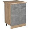 Vicco Mobiletto base cucina R-Line, Calcestruzzo/Rovere dorato 60 cm | 2 Ante · Piano di lavoro incl. · Piedini regolabili in altezza · 1 Ripiano · ✓ Liberamente combinabile
