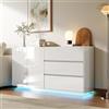 KSFASHZ Credenza moderna con illuminazione a LED, bianco lucido, 160 x 35 x 75 cm, mobile TV con 3 cassetti e 2 ante, mobile per sala da pranzo, soggiorno