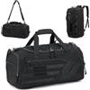 TONRUYN 3 in 1 Borsa da Viaggio Tattica 45L Media Borsone Palestra Uomo Nero | con Porta Scarpe, Tasca Umida e Tracolla da Zaino per Viaggi Militare Weekend Campeggio