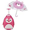 SJ GANG STYLE JAM GANG Trolley Rigido Scuola per Bambini, Fancy Animals, Fucsia, Pinguino, Scuola e Tempo Libero + Ombrello Rosa, Fantasia Orso