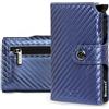 Bronzi® Portafoglio Uomo Slim Piccolo | Portacarte Uomo Donna Portatessere Porta Carte Di Credito | Portafogli Mini Protezione RFID Portamonete | Box Regalo - Brand Italiano | (Blu Fibra di Carbonio)