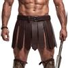 JIAHG Gonna medievale in pelle PU per Halloween soldato romano armatura gonna gotica vichingo fibbia regolabile cintura nappa per guerriero cosplay, Caffè, taglia unica
