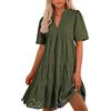 Generic Abito Maglina - Abito Estivo Donna con Scollo a V, Maniche Corte, Ricamo Traforato in Pizzo Sangallo, Vestito Casual con Balze e Orlo Volant per Vacanza Spiaggia e Mare