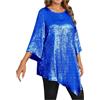 Generisch Camicetta lunga da donna, con scollo rotondo, taglie grandi, elegante, a maniche lunghe, casual, per feste, da ballo, tinta unita, girocollo, a maniche lunghe, O blu., XXXXL