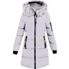 Juankrynord Piumino da donna con cappuccio e collo lungo in pelliccia sintetica elegante collo in pelliccia sintetica tinta unita tasche con cerniera stile casual antivento