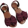 Generic Sandali piatti da donna con fiocco e perline in metallo, punta aperta, cinturino alla caviglia, eleganti sandali senza lacci per vacanze, spiaggia casual
