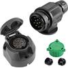 SPARKMOTO Presa Rimorchio 13 Poli E Spina Rimorchio 13 Poli,Norma ISO11446,Spina Presa Rimorchio 13 Poli Impermeabile per Auto RV gancio traino presa Spina 13 Poli Rimorchio,con copertina verde(Breve)