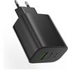 JJCALL Caricatore USB C da 65 W, 3 porte, USB C, alimentatore PD, compatibile con MacBook Pro/Air, iPhone 17 16/16 Pro/15/14/13, iPad mini/Air, S24, pixel (nero)