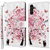 CLM-Tech Custodia compatibile con Samsung Galaxy A17 5G / A26 5G - Sintetica Pelle Cover, Portafoglio con Funzione Supporto e Slots, Case Albero rosa bianco