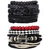 Feilok 4/8 Pezzi Bracciale in Pelle da Uomo Set di Braccialetti Bracciali in Pelle Ancora dell'Infinito per Donna Intrecciato Lunghezza Elastica Bracciale con Perle in Legno Regolabile, 17 cm, Pelle