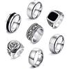 JeweBella 7 Pezzi Anello Uomo Acciaio Inossidabile Anelli Argento Lucido Nodo Celtico Anello Biker Vintage Anello Sigillo Largo Classico Nero Set di Anelli Gotica per Uomo