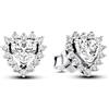 PANDORA Timeless Orecchini a bottone con cuore in argento Sterling con zirconia cubica trasparente, Orecchini A Bottone