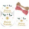 G2PLUS 100PCS Etichette Natale Buon Natale,Etichette Regalo 5.5cm | Tag Regali Rotonde con Motivo Agrifoglio e Stelle, per Confezione Regalo di Natale, Albero, DIY e Decorazioni Natalizie