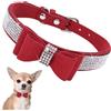 YOUALSO Collare per cani rosso con strass e fiocco, adorabile collare natalizio con fiocco per cani, cristallo scintillante con diamanti e glitter per cuccioli femmina, per cani di taglia XXS XS piccola media