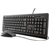 Trust Taro - Set tastiera e mouse con cavo, layout Qwerty UK, tastiera full-size, resistente alle fuoriuscite, cavo da 1,8 m, plug and play USB, combinazione silenziosa per PC e laptop, nero
