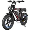 HiQiS Bicicletta Elettrica 20 x 4.0, Motore 250W, 7 Velocità, Batteria Rimovibile da 48V 17.5Ah, Autonomia di 55-90 km, Bici Elettrica Doppia Sospensione, E-Bike per Adulti e Adolescente, Nero